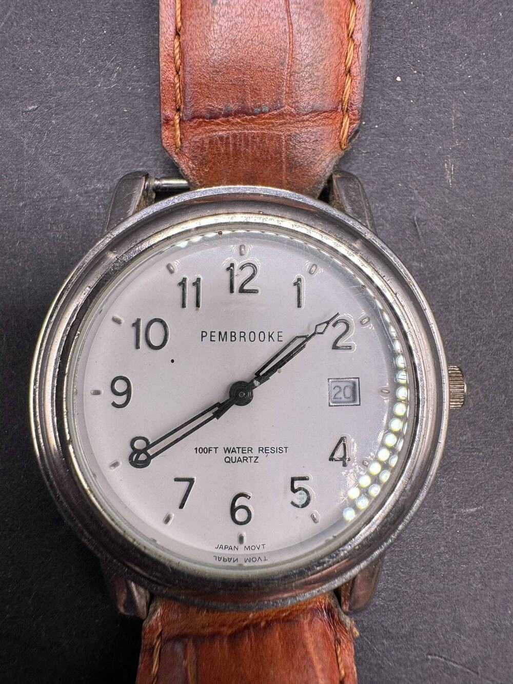 Pembrooke Wristwatch Quartz Japan Movement Brown Croc Leather Strap Date Window